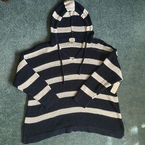 NWT Nicole Miller Artelier Blue and Cream Striped Hoodie Sweater Size 3X